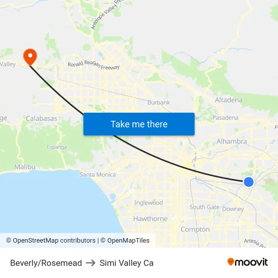 Beverly/Rosemead to Simi Valley Ca map
