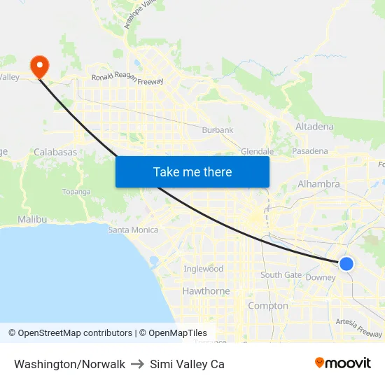Washington/Norwalk to Simi Valley Ca map