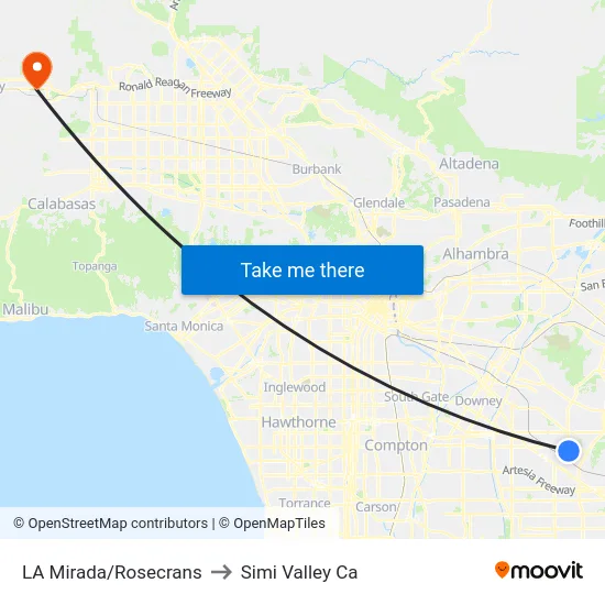 LA Mirada/Rosecrans to Simi Valley Ca map