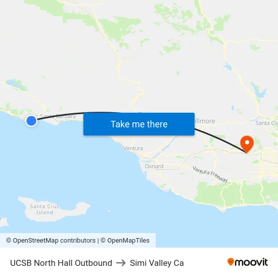 UCSB North Hall Outbound to Simi Valley Ca map