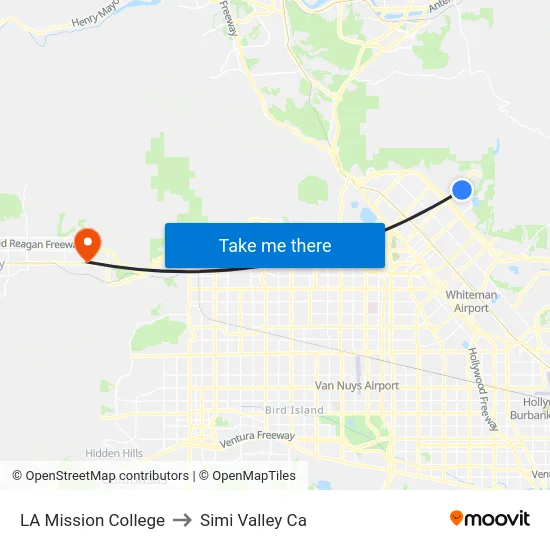 LA Mission College to Simi Valley Ca map
