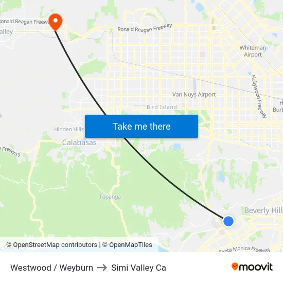 Westwood / Weyburn to Simi Valley Ca map