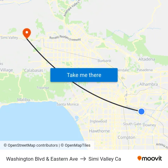 Washington Blvd & Eastern Ave to Simi Valley Ca map