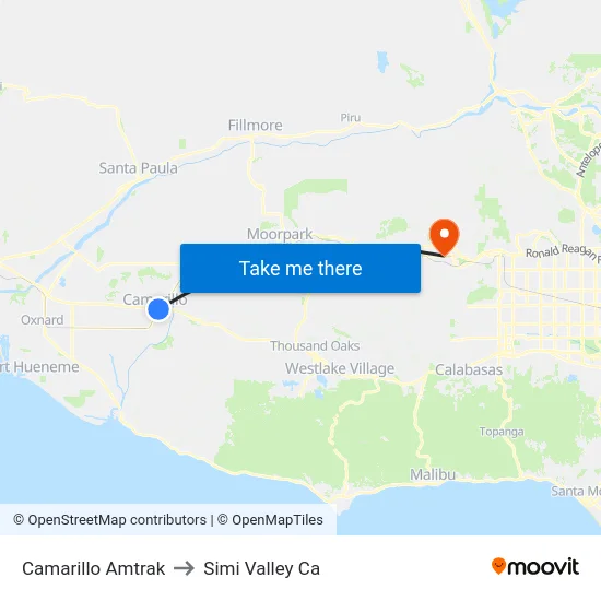 Camarillo Amtrak to Simi Valley Ca map