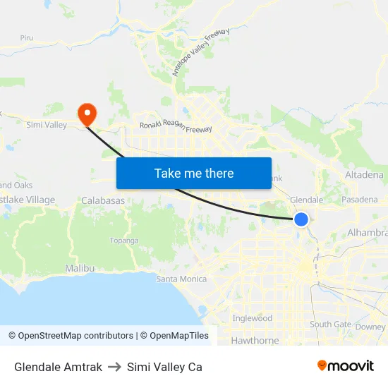 Glendale Amtrak to Simi Valley Ca map