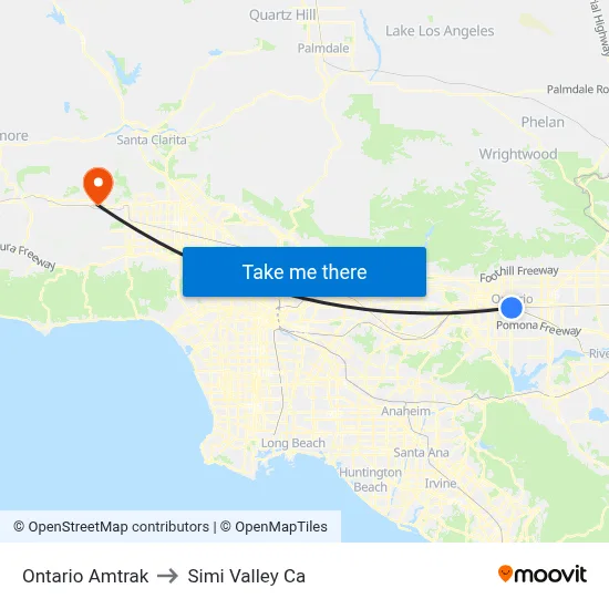 Ontario Amtrak to Simi Valley Ca map