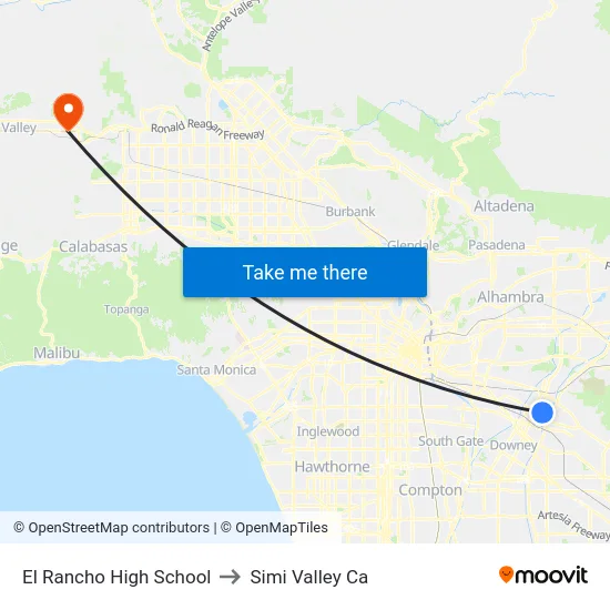 El Rancho High School to Simi Valley Ca map