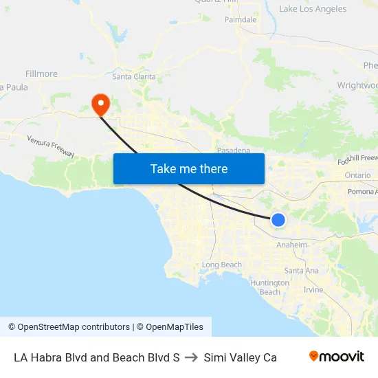 LA Habra Blvd and Beach Blvd S to Simi Valley Ca map