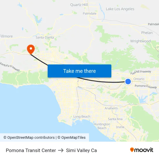 Pomona Transit Center to Simi Valley Ca map