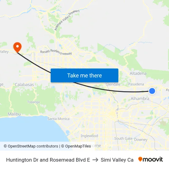 Huntington Dr and Rosemead Blvd E to Simi Valley Ca map