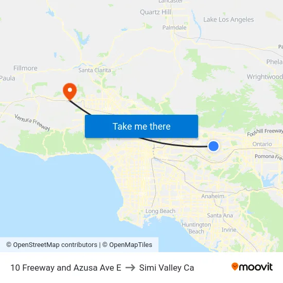 10 Freeway and Azusa Ave E to Simi Valley Ca map