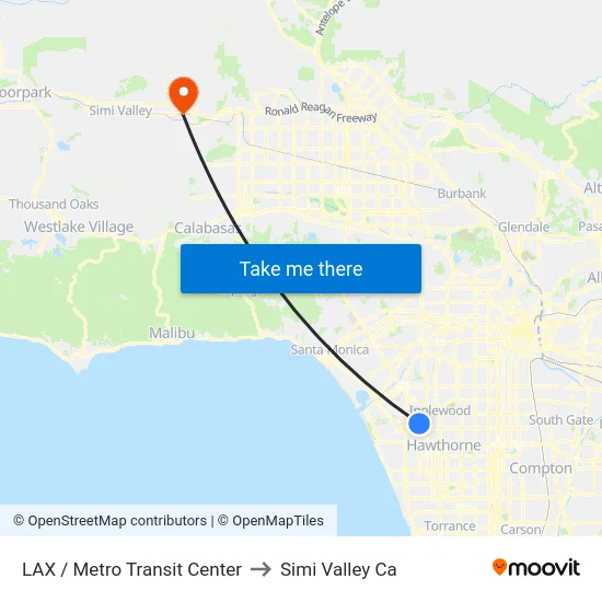 LAX / Metro Transit Center to Simi Valley Ca map