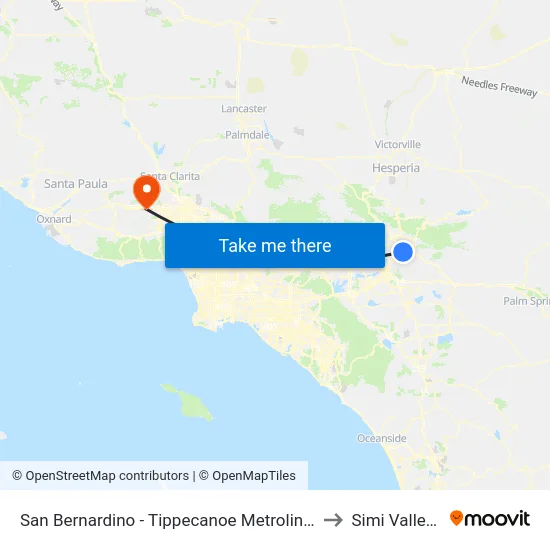 San Bernardino - Tippecanoe Metrolink Station to Simi Valley Ca map