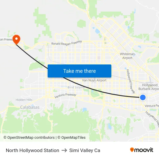North Hollywood Station to Simi Valley Ca map