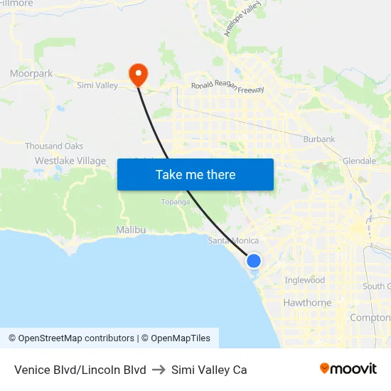 Venice Blvd/Lincoln Blvd to Simi Valley Ca map