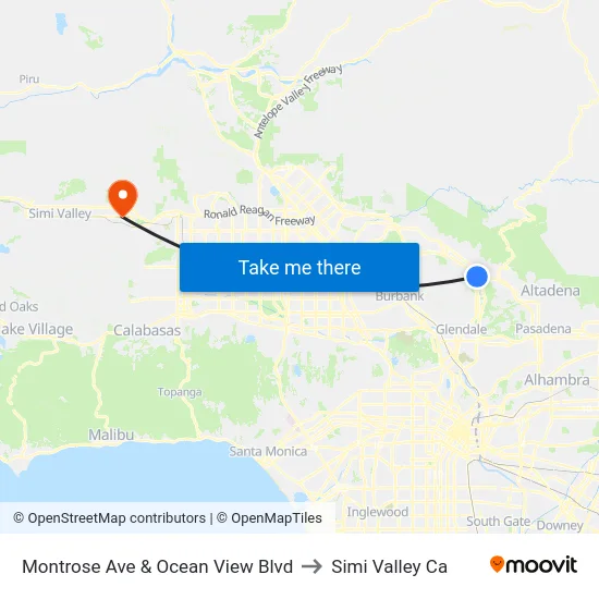 Montrose Ave & Ocean View Blvd to Simi Valley Ca map