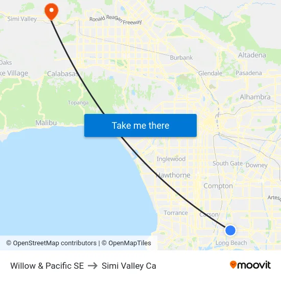 Willow & Pacific SE to Simi Valley Ca map