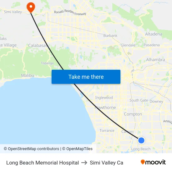 Long Beach Memorial Hospital to Simi Valley Ca map