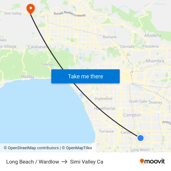 Long Beach / Wardlow to Simi Valley Ca map