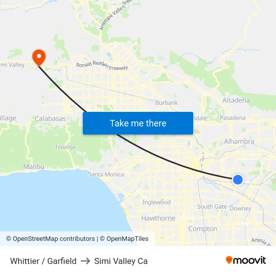 Whittier / Garfield to Simi Valley Ca map