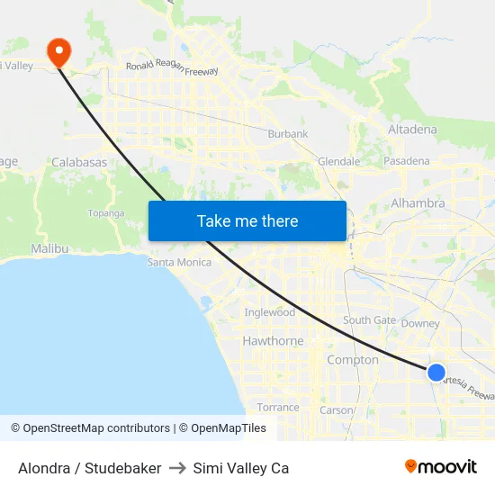 Alondra / Studebaker to Simi Valley Ca map