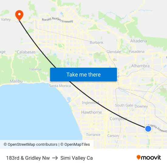 183rd & Gridley Nw to Simi Valley Ca map