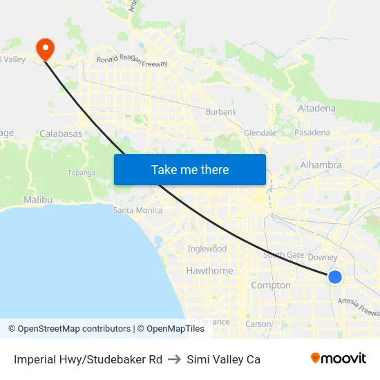 Imperial Hwy/Studebaker Rd to Simi Valley Ca map