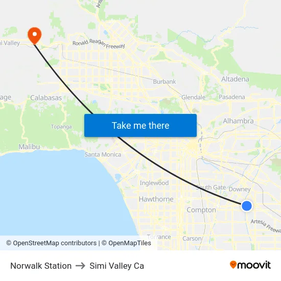 Norwalk Station to Simi Valley Ca map