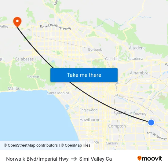 Norwalk Blvd/Imperial Hwy to Simi Valley Ca map