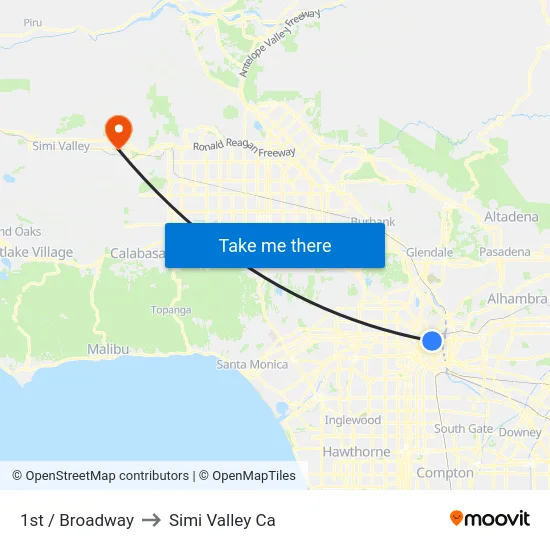 1st / Broadway to Simi Valley Ca map