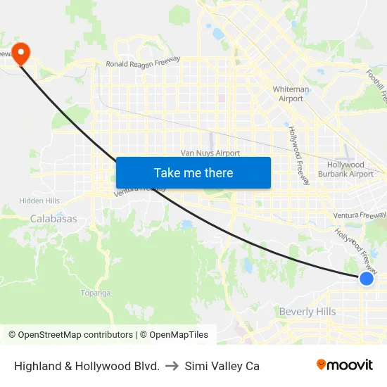 Highland & Hollywood Blvd. to Simi Valley Ca map