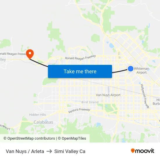 Van Nuys / Arleta to Simi Valley Ca map