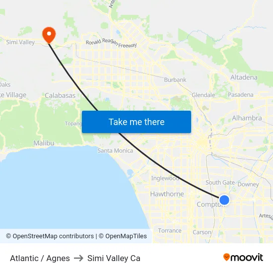 Atlantic / Agnes to Simi Valley Ca map