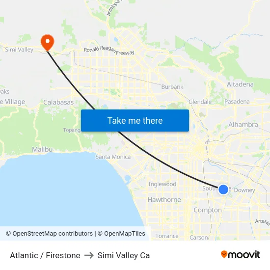 Atlantic / Firestone to Simi Valley Ca map