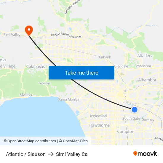Atlantic / Slauson to Simi Valley Ca map