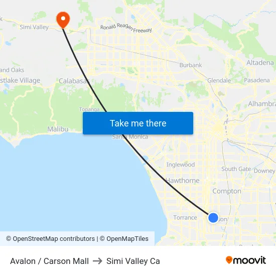 Avalon / Carson Mall to Simi Valley Ca map