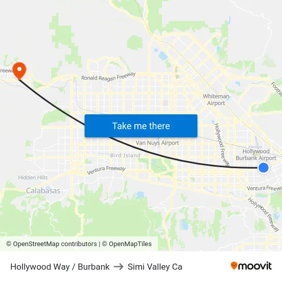 Hollywood Way / Burbank to Simi Valley Ca map