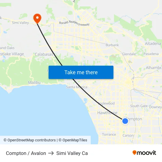 Compton / Avalon to Simi Valley Ca map