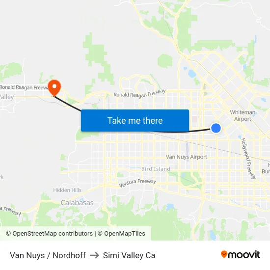 Van Nuys / Nordhoff to Simi Valley Ca map