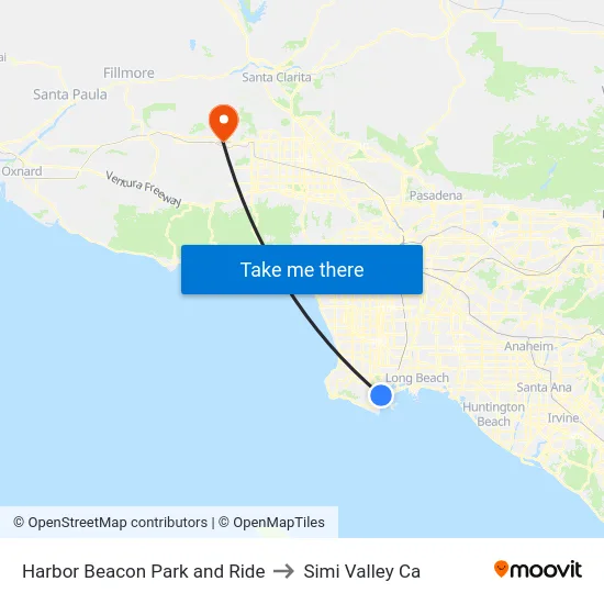 Harbor Beacon Park and Ride to Simi Valley Ca map