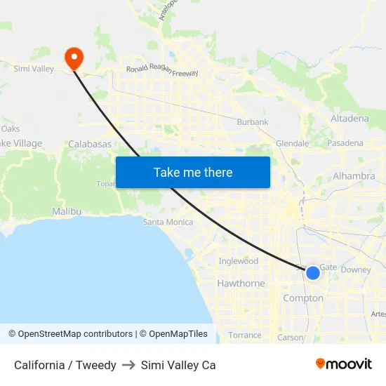 California / Tweedy to Simi Valley Ca map