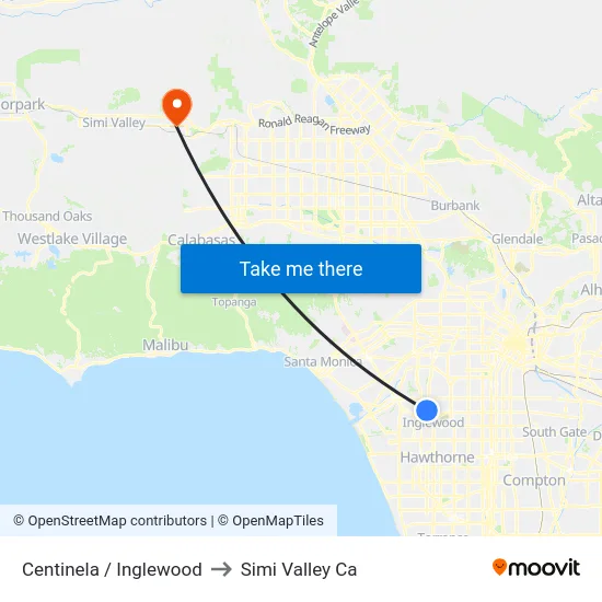 Centinela / Inglewood to Simi Valley Ca map