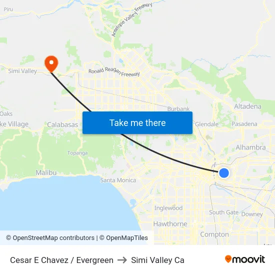 Cesar E Chavez / Evergreen to Simi Valley Ca map