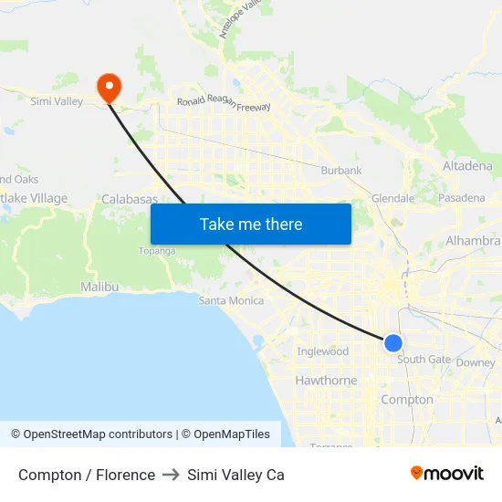 Compton / Florence to Simi Valley Ca map