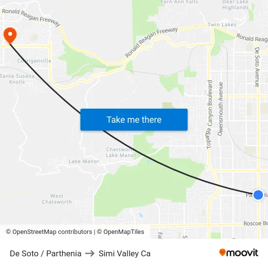 De Soto / Parthenia to Simi Valley Ca map