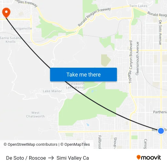 De Soto / Roscoe to Simi Valley Ca map