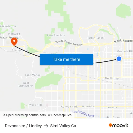 Devonshire / Lindley to Simi Valley Ca map