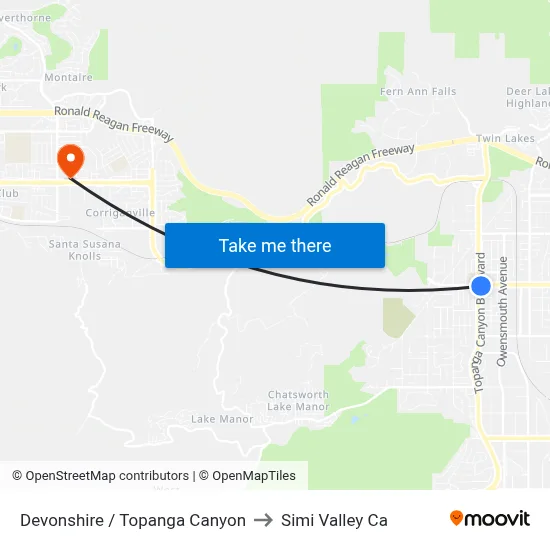 Devonshire / Topanga Canyon to Simi Valley Ca map