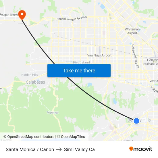 Santa Monica / Canon to Simi Valley Ca map