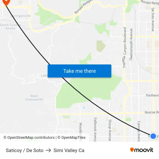Saticoy / De Soto to Simi Valley Ca map